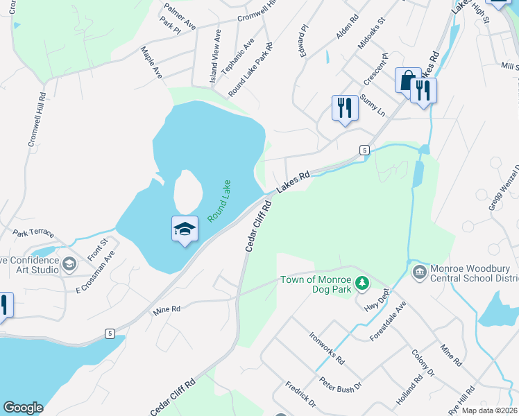 map of restaurants, bars, coffee shops, grocery stores, and more near 301 Cedar Cliff Road in Monroe