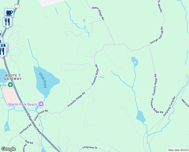 map of restaurants, bars, coffee shops, grocery stores, and more near 45 Picketts Ridge Road in Redding