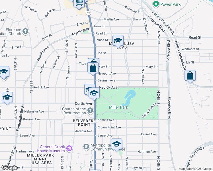 map of restaurants, bars, coffee shops, grocery stores, and more near 2866 Redick Avenue in Omaha