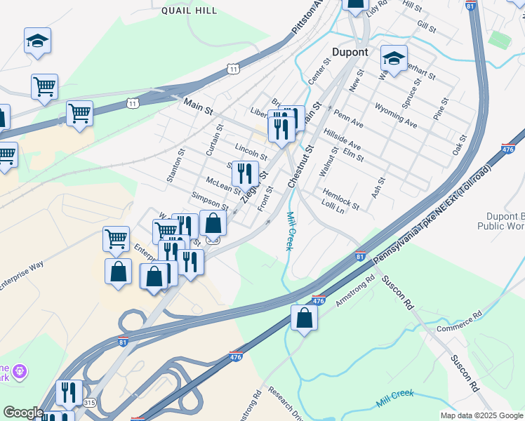 map of restaurants, bars, coffee shops, grocery stores, and more near 408 Front St in Dupont