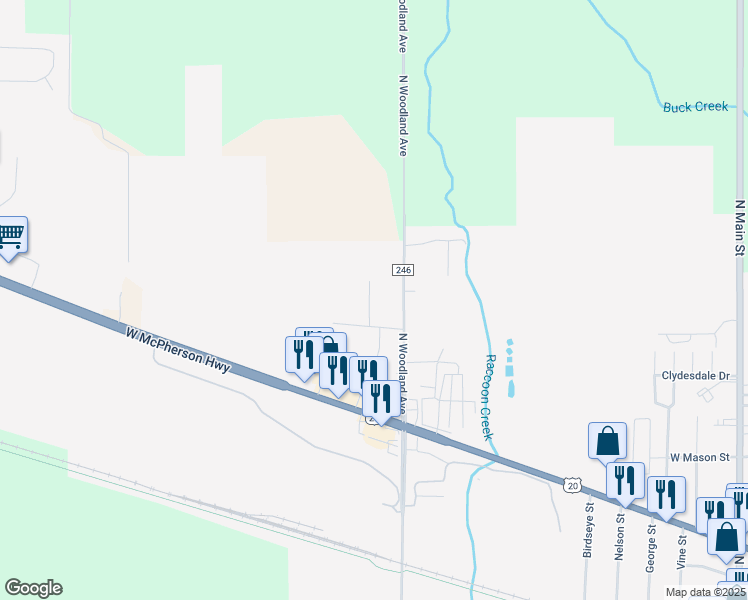 map of restaurants, bars, coffee shops, grocery stores, and more near 211 East Commerce Drive in Clyde