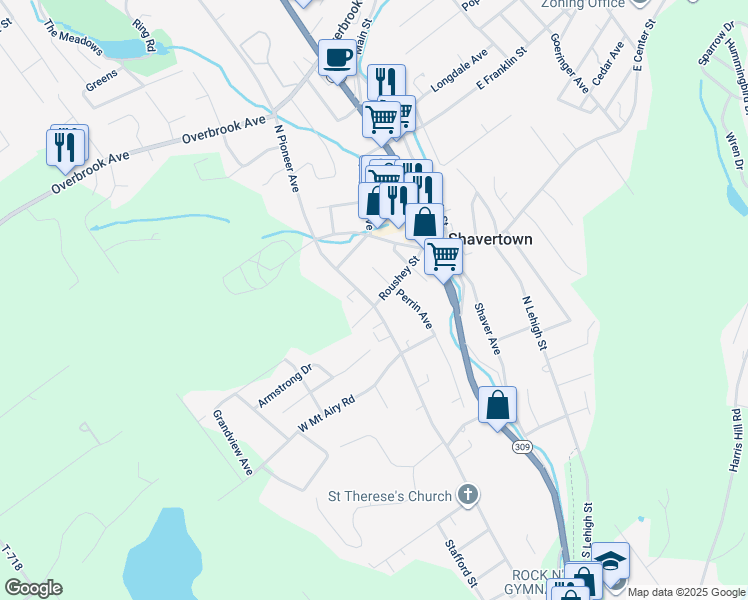 map of restaurants, bars, coffee shops, grocery stores, and more near 111 North Pioneer Avenue in Shavertown