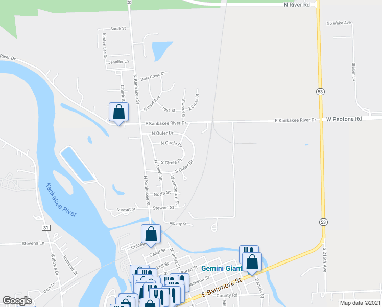 map of restaurants, bars, coffee shops, grocery stores, and more near 626 South Outer Drive in Wilmington