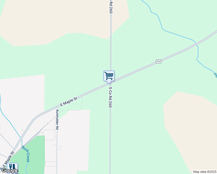 map of restaurants, bars, coffee shops, grocery stores, and more near 1050 South County Road 260 in Clyde
