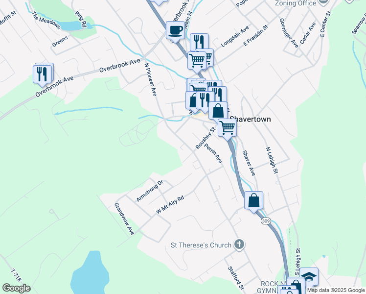 map of restaurants, bars, coffee shops, grocery stores, and more near 4 Dovetail Lane in Shavertown