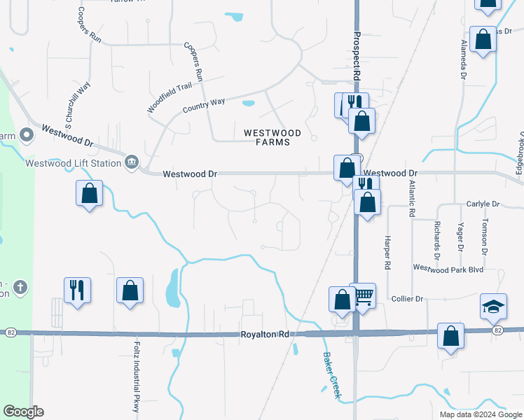 map of restaurants, bars, coffee shops, grocery stores, and more near 22263 Olde Creek Trail in Strongsville