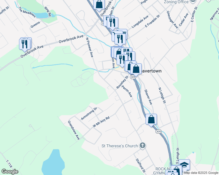 map of restaurants, bars, coffee shops, grocery stores, and more near 4 Dovetail Lane in Shavertown