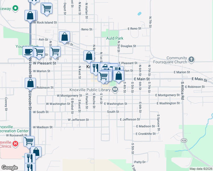 map of restaurants, bars, coffee shops, grocery stores, and more near 211 South 2nd Street in Knoxville