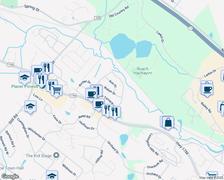 map of restaurants, bars, coffee shops, grocery stores, and more near 17 Marc Terrace in Monroe