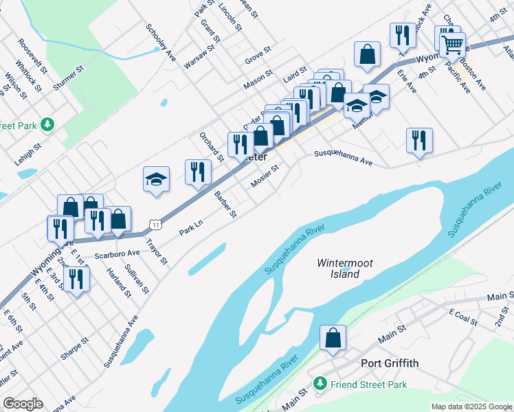 map of restaurants, bars, coffee shops, grocery stores, and more near 1581 Susquehanna Avenue in Exeter