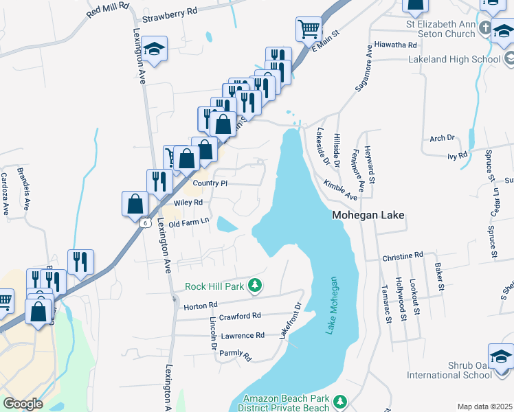 map of restaurants, bars, coffee shops, grocery stores, and more near 140 Water Front View in Mohegan Lake