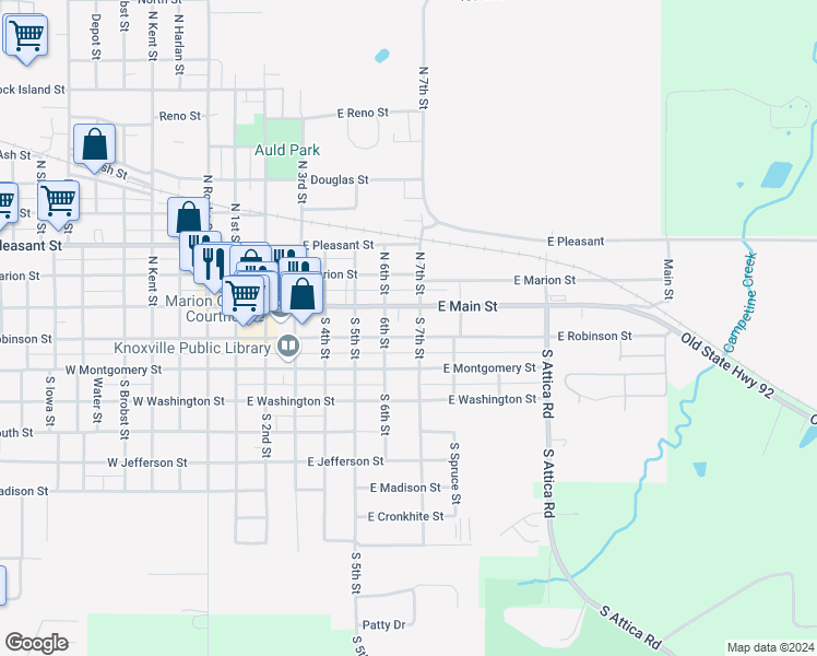map of restaurants, bars, coffee shops, grocery stores, and more near 701 East Main Street in Knoxville