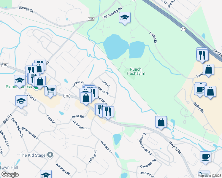 map of restaurants, bars, coffee shops, grocery stores, and more near 50 James Road in Monroe