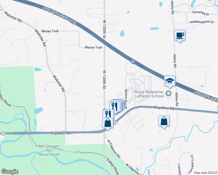 map of restaurants, bars, coffee shops, grocery stores, and more near 13019 West 130th Street in North Royalton