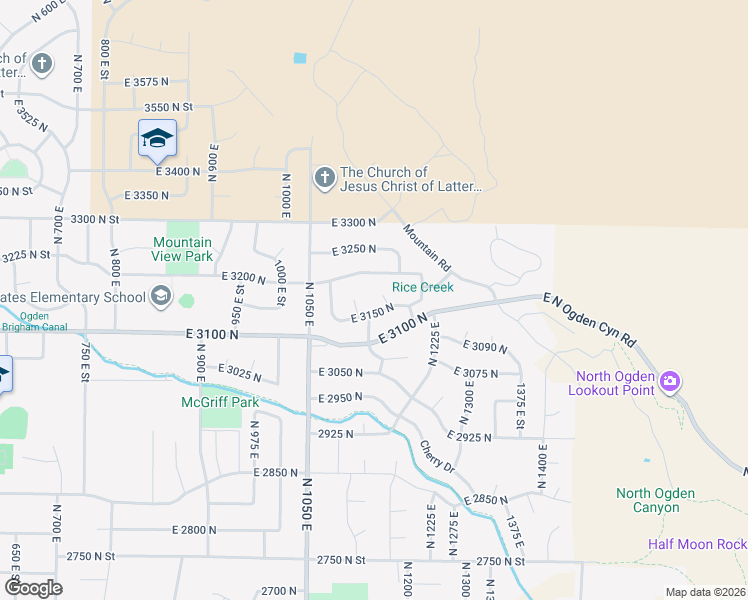 map of restaurants, bars, coffee shops, grocery stores, and more near 3165 1200 East Street in Ogden