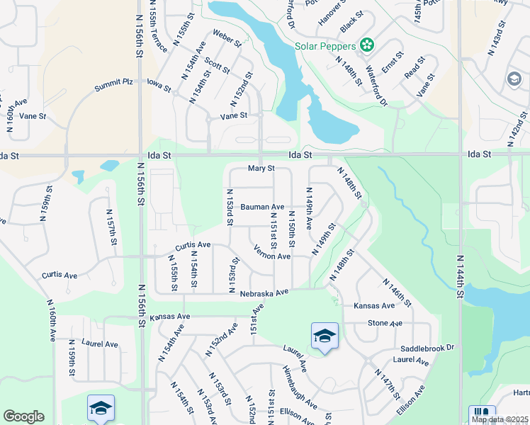map of restaurants, bars, coffee shops, grocery stores, and more near 6603 North 151st Street in Omaha