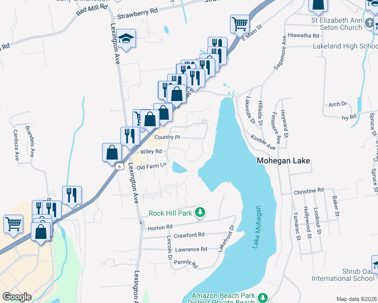 map of restaurants, bars, coffee shops, grocery stores, and more near 642 Panorama Drive in Mohegan Lake