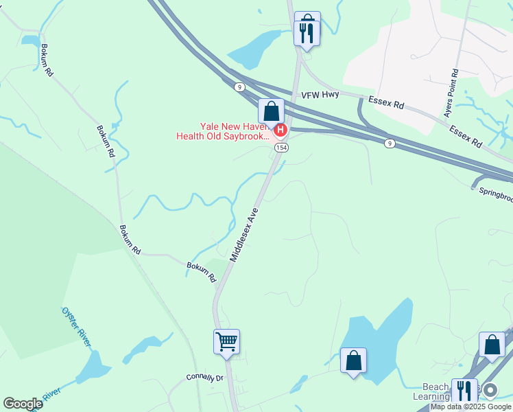 map of restaurants, bars, coffee shops, grocery stores, and more near 599 Middlesex Turnpike in Old Saybrook