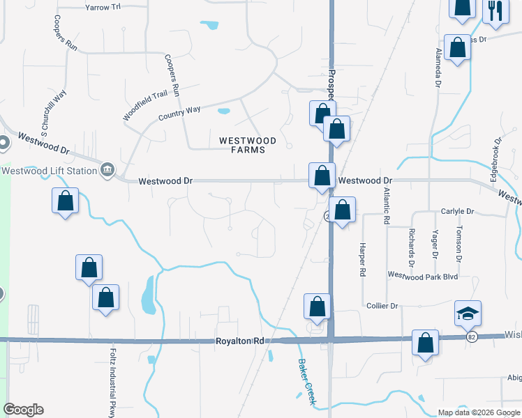 map of restaurants, bars, coffee shops, grocery stores, and more near 22000 Olde Creek Trail in Strongsville