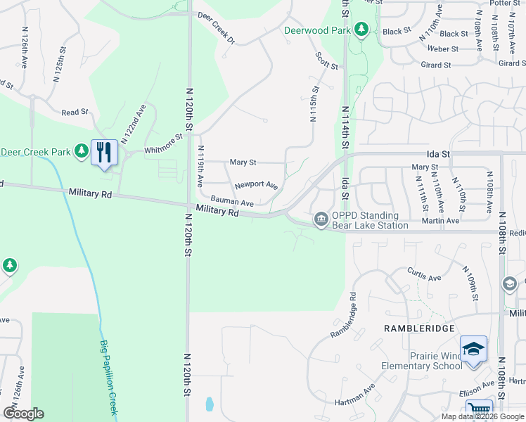 map of restaurants, bars, coffee shops, grocery stores, and more near 6606 North 117th Circle in Omaha