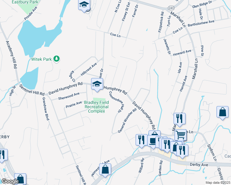 map of restaurants, bars, coffee shops, grocery stores, and more near 2 Selma Avenue in Derby