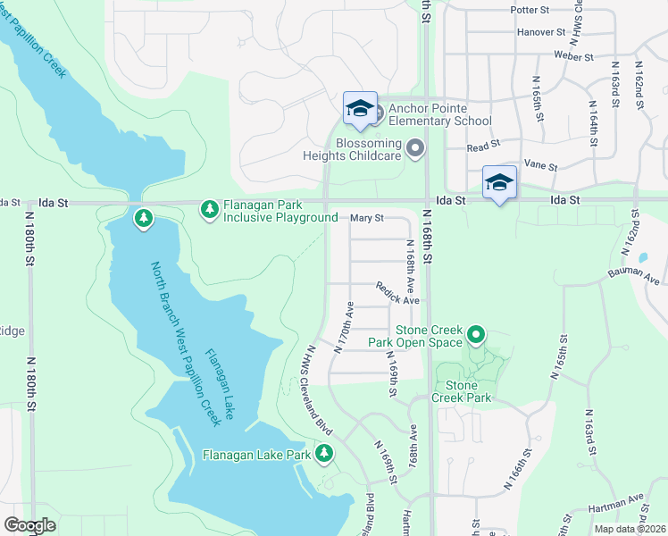 map of restaurants, bars, coffee shops, grocery stores, and more near 17101 Ida Street in Bennington