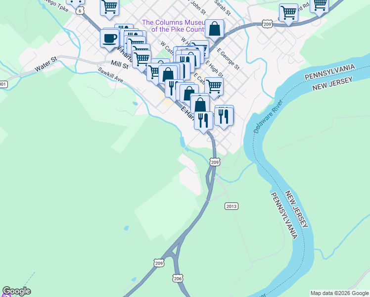 map of restaurants, bars, coffee shops, grocery stores, and more near 118 Mott Street in Milford