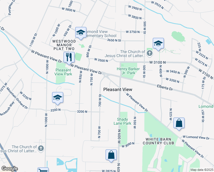 map of restaurants, bars, coffee shops, grocery stores, and more near 3366 700 West Street in Pleasant View