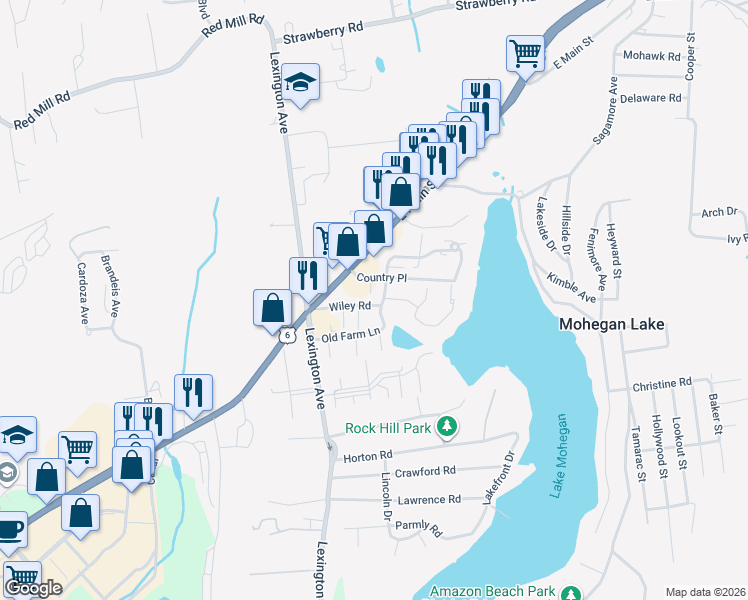 map of restaurants, bars, coffee shops, grocery stores, and more near 1760 Wiley Road in Mohegan Lake