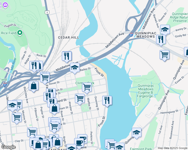 map of restaurants, bars, coffee shops, grocery stores, and more near 2 John Williamson Drive in New Haven