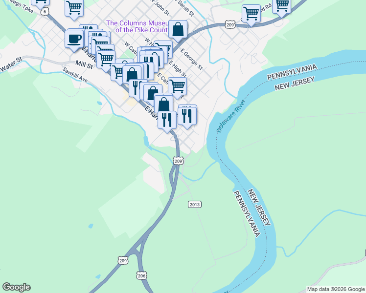 map of restaurants, bars, coffee shops, grocery stores, and more near 404 East Harford in Milford