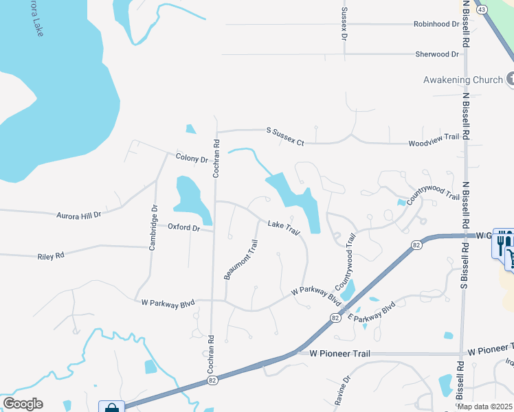 map of restaurants, bars, coffee shops, grocery stores, and more near 790 Lake Trail in Aurora
