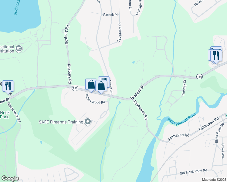 map of restaurants, bars, coffee shops, grocery stores, and more near 149 West Main Street in East Lyme