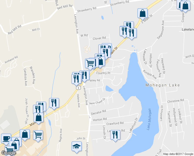 map of restaurants, bars, coffee shops, grocery stores, and more near 1760 Wiley Road in Mohegan Lake