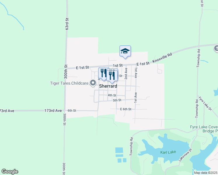 map of restaurants, bars, coffee shops, grocery stores, and more near 314 3rd Street in Sherrard