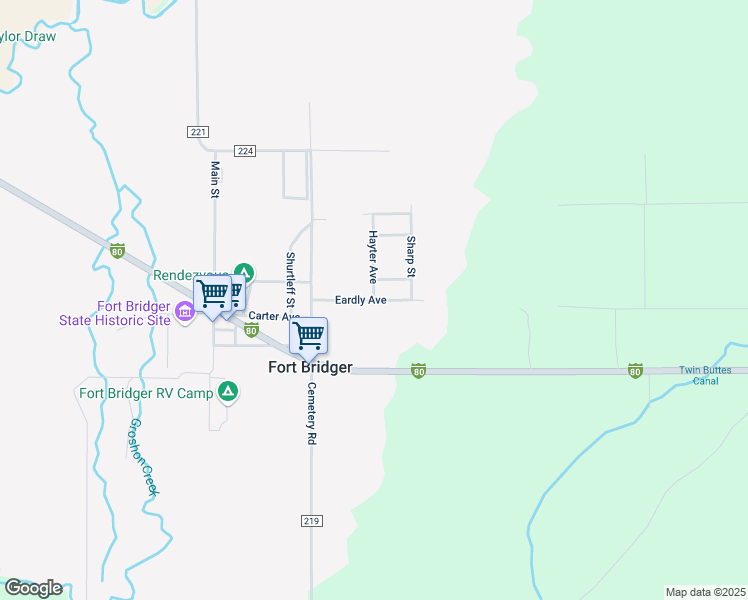 map of restaurants, bars, coffee shops, grocery stores, and more near 179 Eardly Avenue in Fort Bridger