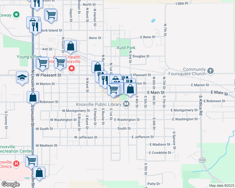 map of restaurants, bars, coffee shops, grocery stores, and more near 102 South 2nd Street in Knoxville
