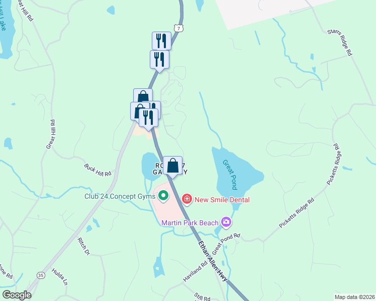 map of restaurants, bars, coffee shops, grocery stores, and more near Camp Adventure Road in Ridgefield
