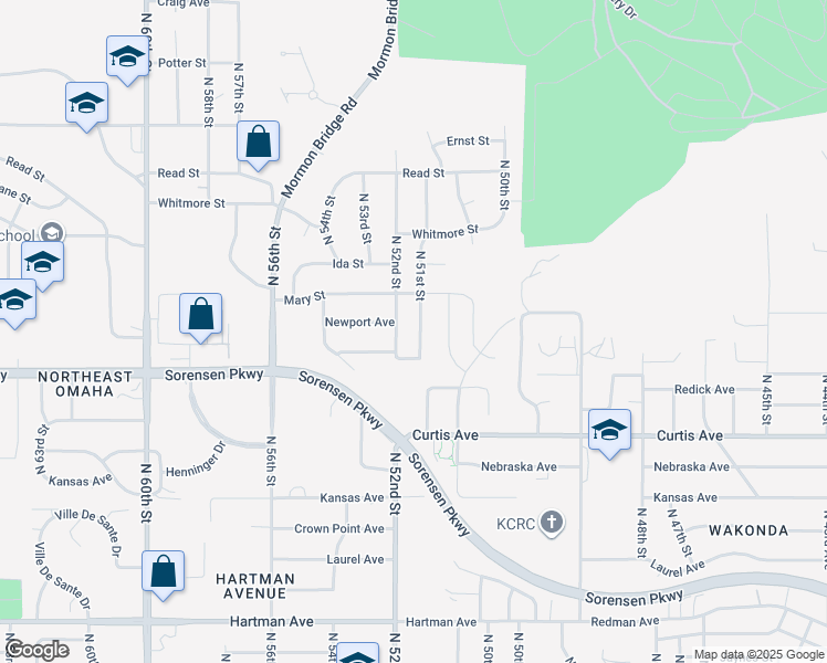 map of restaurants, bars, coffee shops, grocery stores, and more near 6627 North 51st Street in Omaha