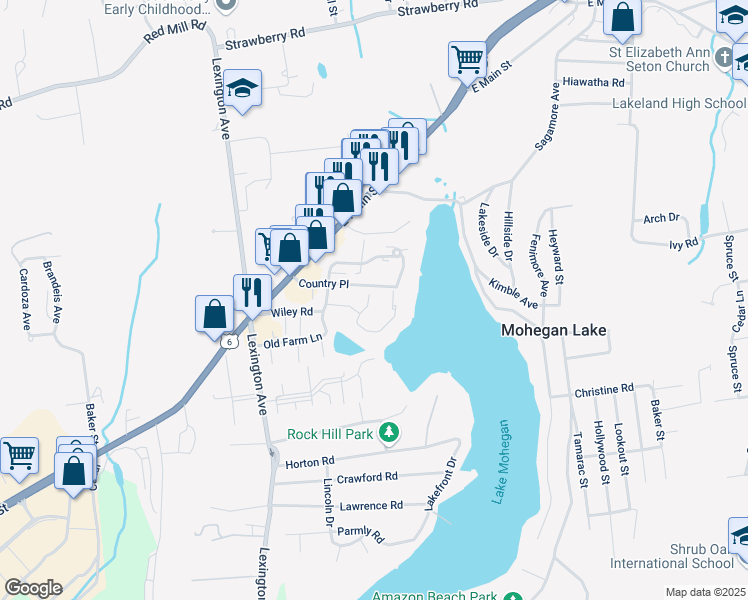map of restaurants, bars, coffee shops, grocery stores, and more near 642 Panorama Drive in Mohegan Lake
