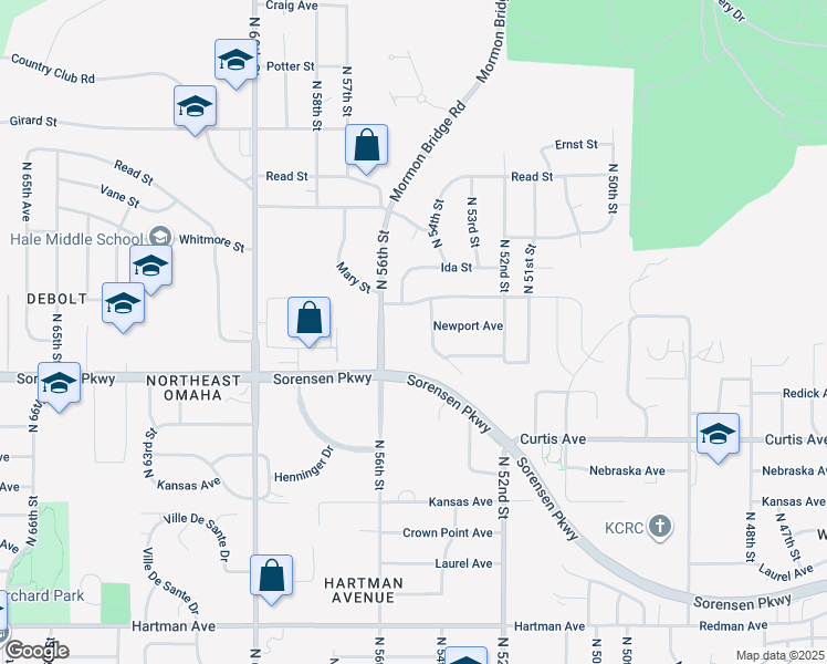 map of restaurants, bars, coffee shops, grocery stores, and more near 6657 North 56th Street in Omaha