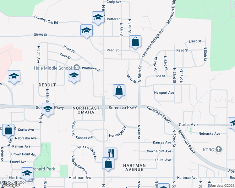 map of restaurants, bars, coffee shops, grocery stores, and more near 5910 Newport Plaza in Omaha