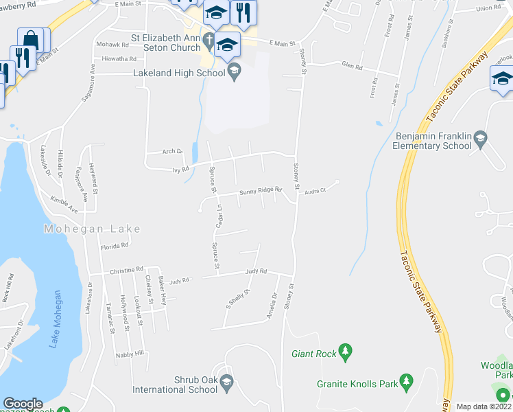 map of restaurants, bars, coffee shops, grocery stores, and more near 3371 Sunny Court in Mohegan Lake