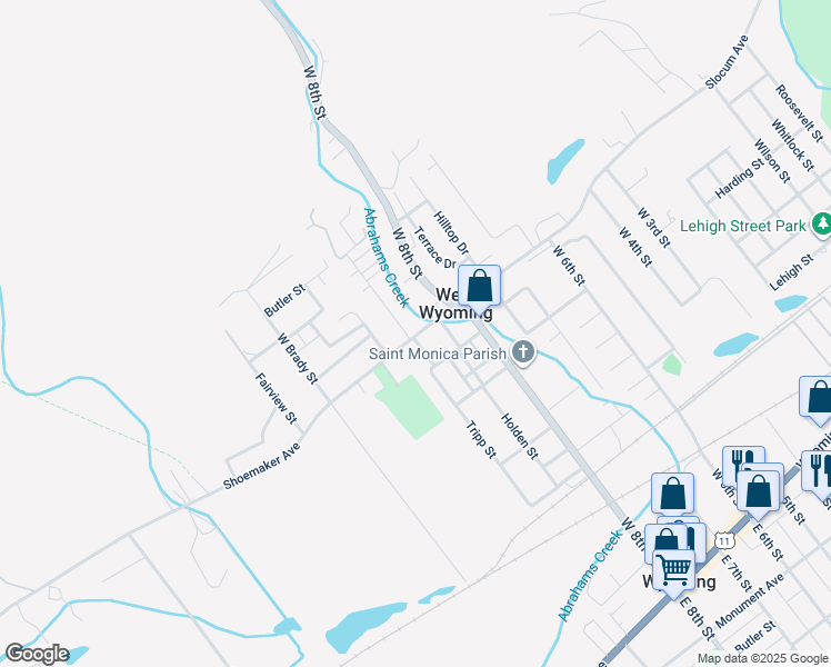 map of restaurants, bars, coffee shops, grocery stores, and more near 857 Shoemaker Ave in West Wyoming