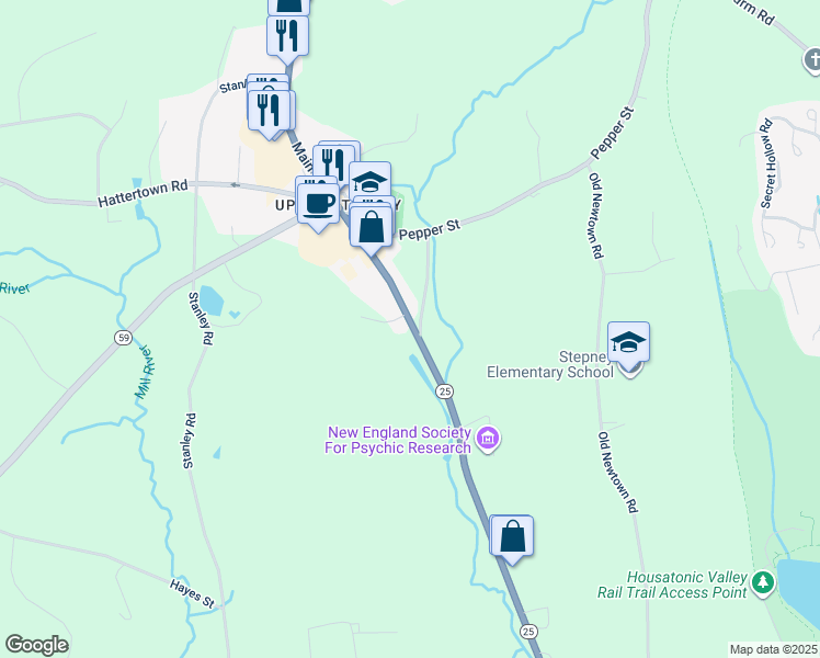 map of restaurants, bars, coffee shops, grocery stores, and more near 383 Main Street in Monroe
