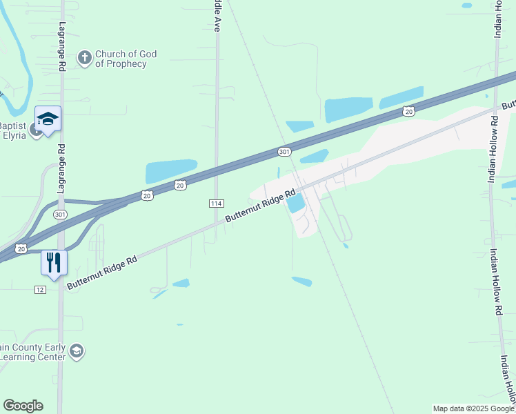map of restaurants, bars, coffee shops, grocery stores, and more near 40195 Butternut Ridge Road in Elyria
