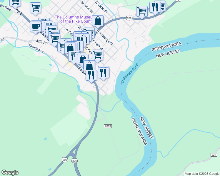 map of restaurants, bars, coffee shops, grocery stores, and more near 200 2nd St in Milford