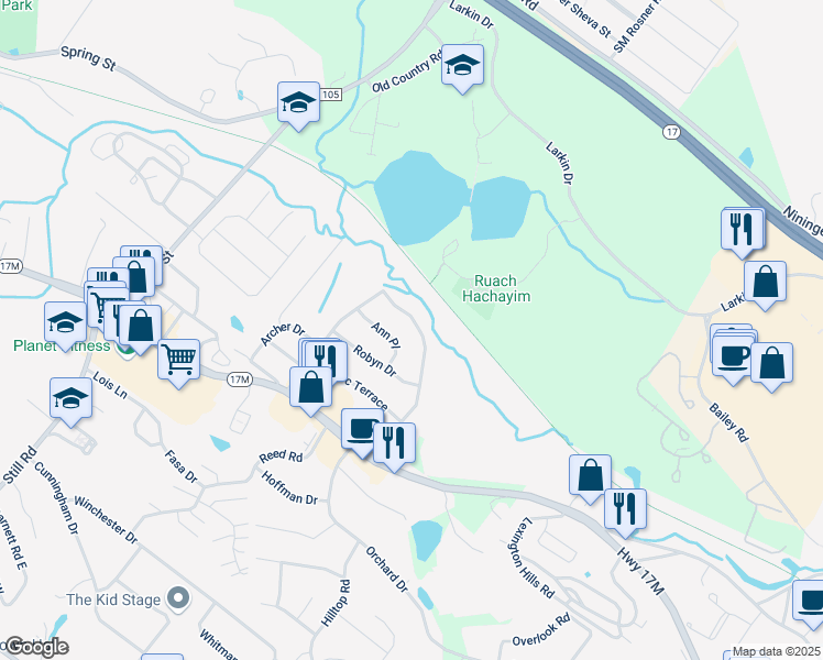 map of restaurants, bars, coffee shops, grocery stores, and more near 50 James Road in Monroe