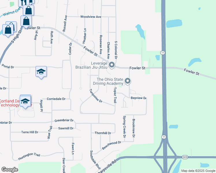map of restaurants, bars, coffee shops, grocery stores, and more near 103 Emerald Circle in Cortland