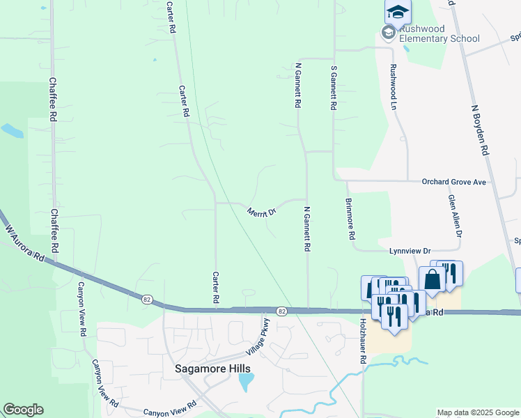 map of restaurants, bars, coffee shops, grocery stores, and more near 5201 Merrit Drive in Northfield